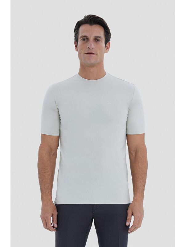 Sabri Özel Erkek Bej Regular Fit Bisiklet Yaka T-Shirt – Kısa Kollu