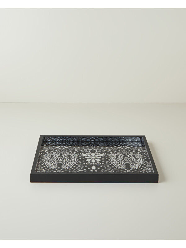 English Home Solene Cam Dekoratif Tepsi 30x42 cm Siyah - Beyaz
