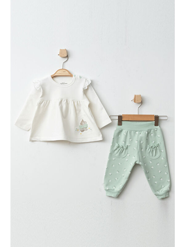 AZİZ BEBE Kız Bebek Çiçek Desenli Sweatshirt Pantolon 2 'li Alt Üst Bebek Takımı 3 Ay-36 Ay