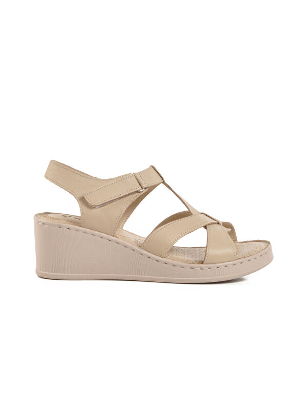 Bej Hakiki Deri Kadın Sandalet 9200 Z - Görsel 2