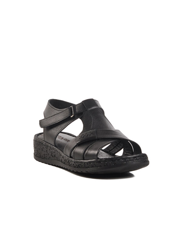 Siyah Hakiki Deri Kadın Sandalet 9216 Z - Görsel 4