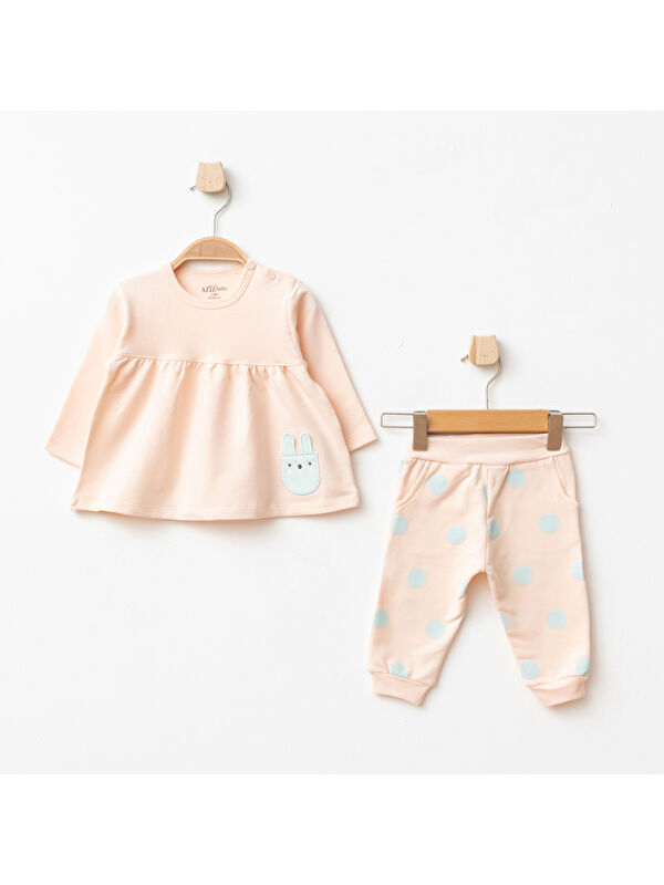 AZİZ BEBE Kız Bebek Animal Desenli % 100 Pamuk Sweatshirt Pantolon 2 'li Alt Üst Bebek Takımı 3 Ay-36 Ay