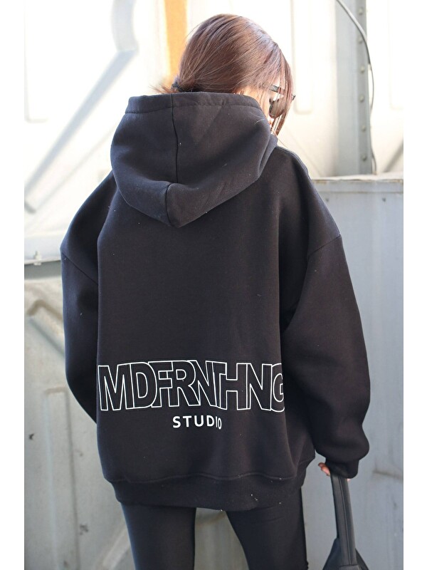 Madmext Siyah Baskılı Oversize Sweatshirt Mg1287