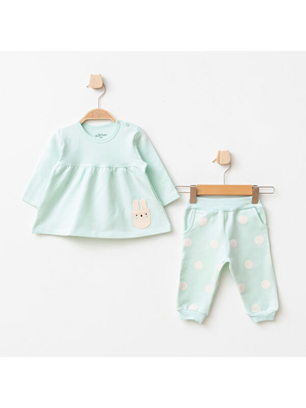 AZİZ BEBE Kız Bebek Animal Desenli % 100 Pamuk Sweatshirt Pantolon 2 'li Alt Üst Bebek Takımı 3 Ay-36 Ay