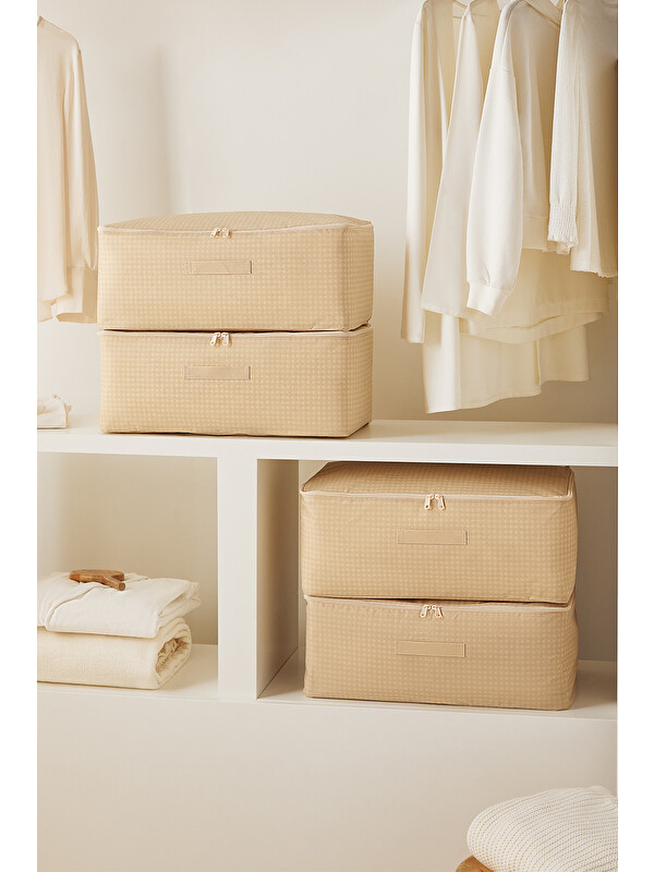 Home Wave 4'lü Orta Boy Bej Pötikare Hurç Set 52 x 28 x 21 cm