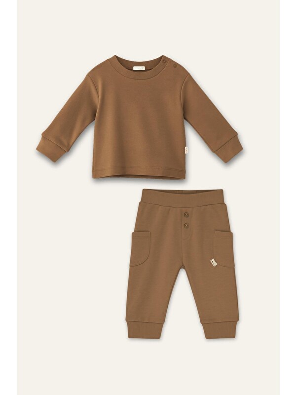 MİNİNİO Unisex Bebek Organik İkili Takım - Bej