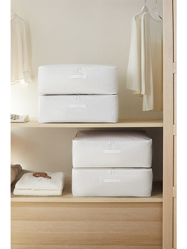 Home Wave 4'lü Büyük Boy Gri Pötikare Baza Altı Hurç Set 62 x 46 x 22 cm
