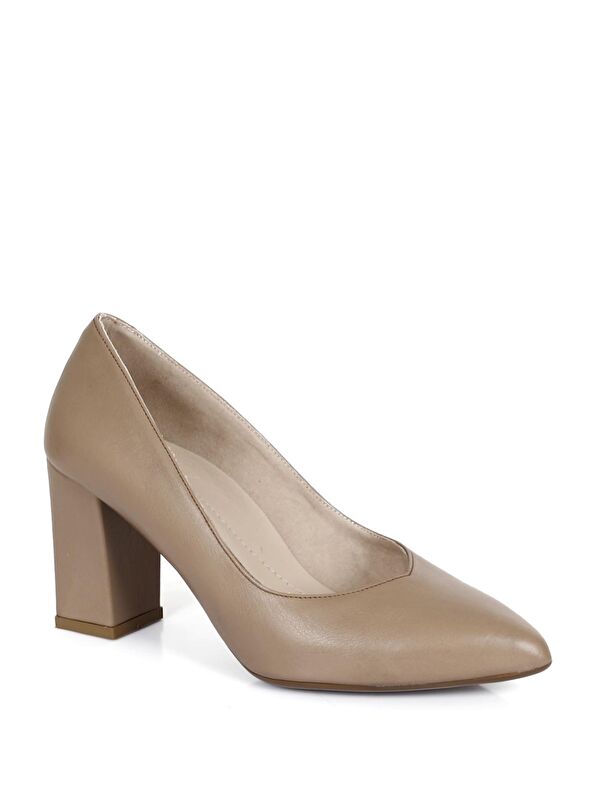 VİZON Hakiki Deri Sivri Burun Yüksek Kalın Topuklu Kadın Ayakkabı 24171 - Görsel 7