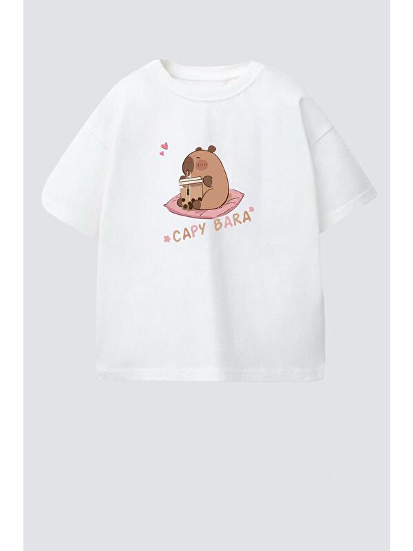 Monila Kız Çocuk Bisiklet Yaka Baskılı Tshirt
