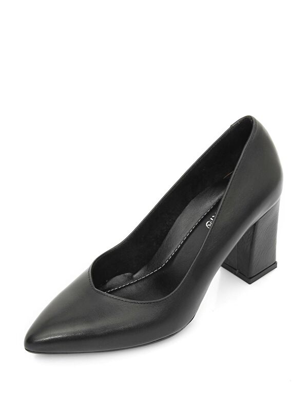 SİYAH Hakiki Deri Sivri Burun Yüksek Kalın Topuklu Kadın Ayakkabı 24171 - Görsel 9