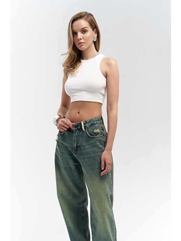 Mai Collection Blair Yıkamalı Yeşil Jean Pantolon