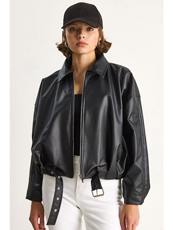 SHADE Kadın Oversize Tokalı Deri Ceket