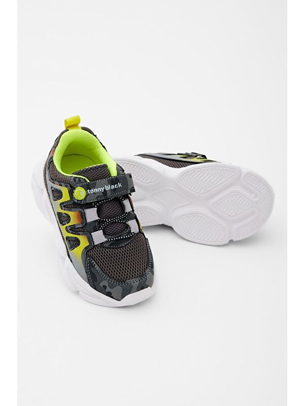 Çocuk Unisex Füme Kamuflaj Rahat Kalıp Işıklı Cırtlı Ayakkabı - Görsel 3