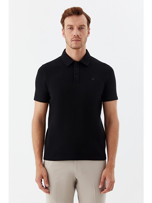Sabri Özel Siyah Düğmeli Polo Yaka Erkek T-Shirt – Regular Fit