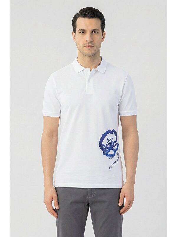 Sabri Özel Giotelli Beyaz Slim Fit %100 Pamuk Polo Yaka Erkek Tişört