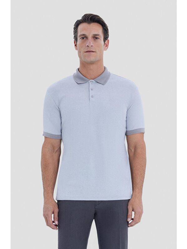 Sabri Özel Gri Regular Fit Polo Yaka Erkek Tişört – Mikro Desenli