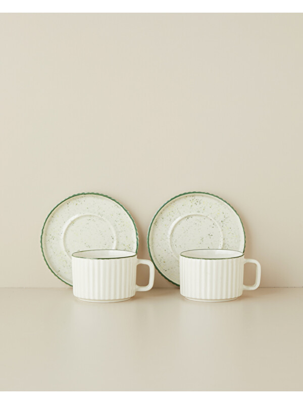 English Home Lunara Porselen 4 Parça 2 Kişilik Çay Fincanı Takımı 220 ml Beyaz - Yeşil