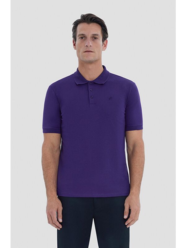 Sabri Özel Mor Regular Fit Basic Polo Yaka Erkek Tişört