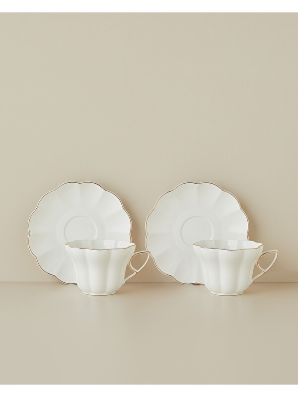 English Home Velisse New Bone China 4 Parça 2 Kişilik Çay Fincanı Takımı 180 ml Beyaz-Gold