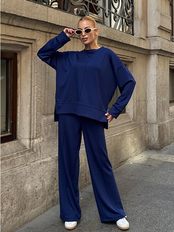 carla10 Modal Kumaş Lacivert Oversize Sweat İkili Takım