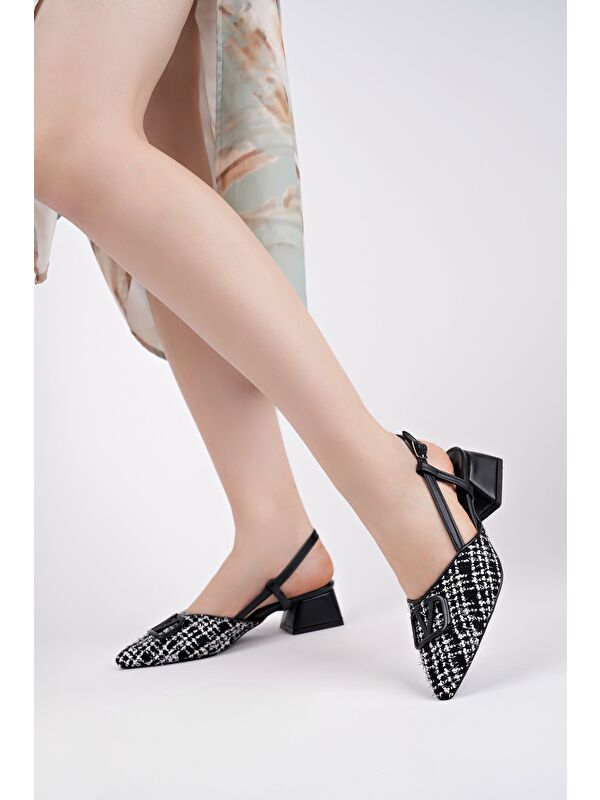 JUMANİ Sivri Burun Tokalı Arkası Açık Klasik Kısa Topuklu Kadın Ayakkabı - Görsel 7