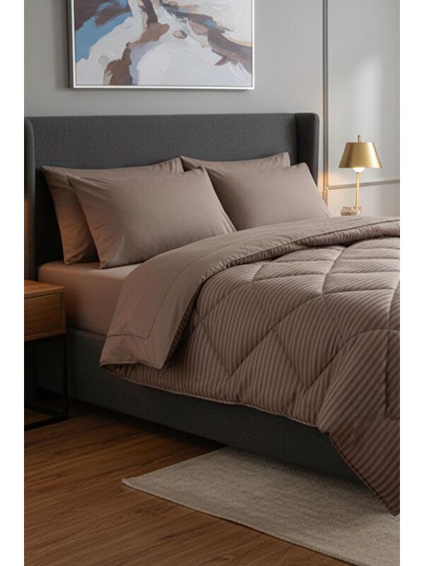 Çeyiz Diyarı Satin Pollysaten Comforter Çift Kişilik Yorgan Seti Cappucino