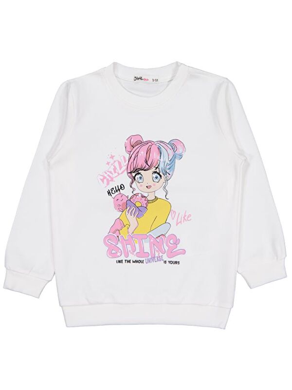 Civil Girls Anime Baskılı 2-5 Yaş Sweatshirt - Ekru 5-6 Yaş