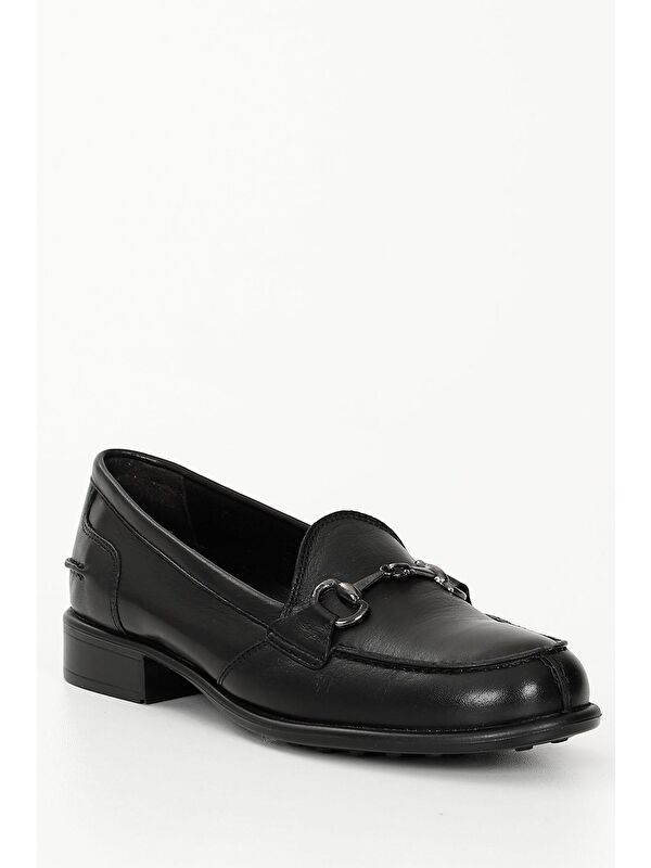 SİYAH Hakiki Deri Yuvarlak Burun Loafer Tokalı Kadın Günlük Ayakkabı 24210 - Görsel 6