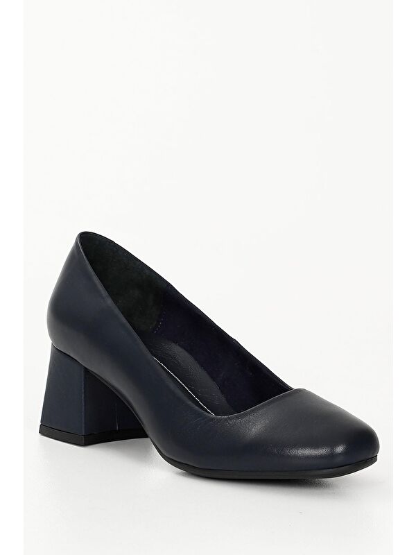 LACİVERT Hakiki Deri Küt Burun Orta Kalın Topuklu Kadın Ayakkabı 24225 - Görsel 6