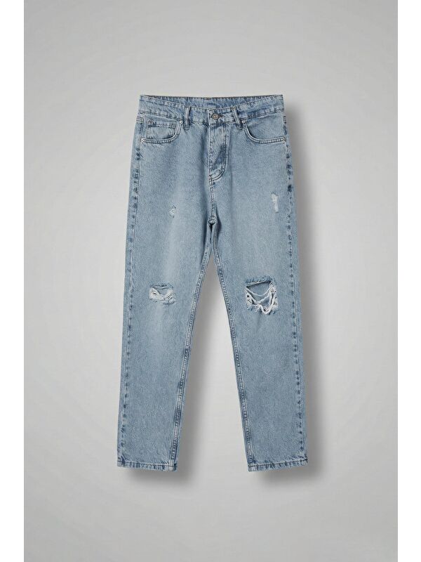 Abluka Online Erkek Boyfriend Fit Distressed Jean Mavi