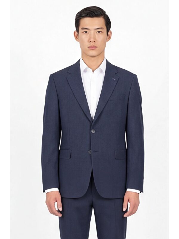 Sabri Özel Giotelli Erkek Lacivert Dar Kesim Slim Fit Viskon Dokuma Normal Bel 6 Drop Takım Elbise