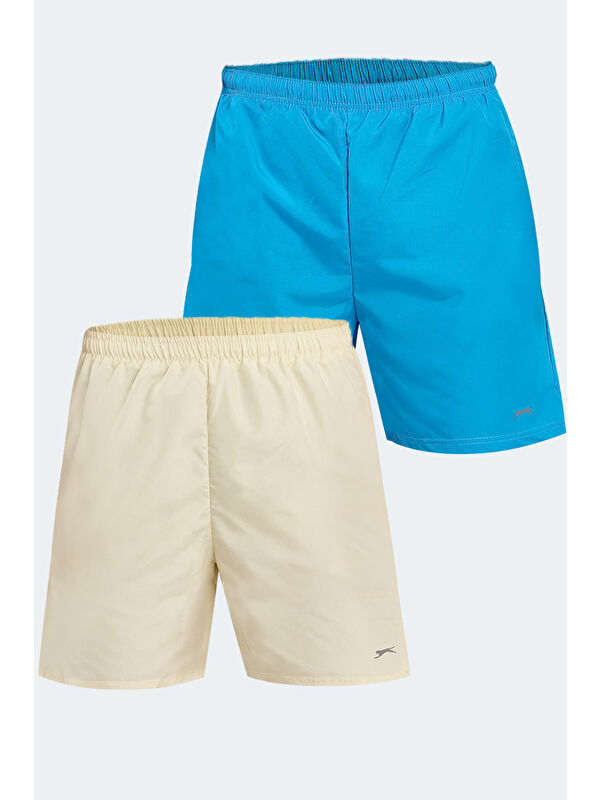 SLAZENGER RABI 2 li Set Erkek Cepli Deniz Şortu Saks Mavi - Sarı Mayo