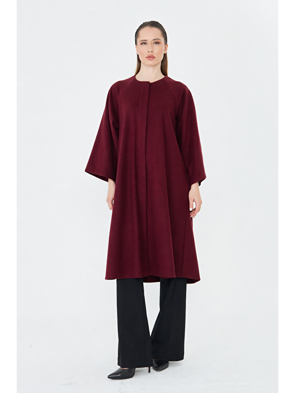 Comstar Kadın Trend Oversize Uzun Kol Bordo Kaşe Panço