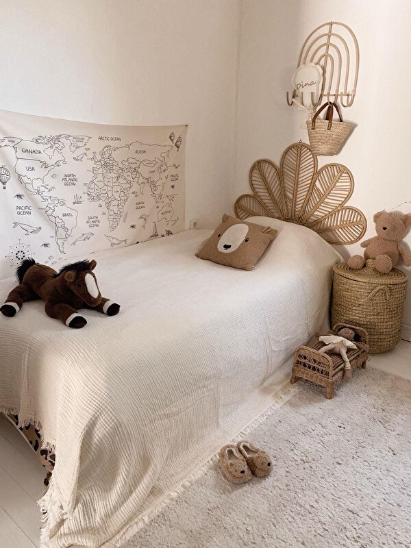 CİGİT Müslin Dört Kat Yatak Örtüsü 200X220 Cm Naturel