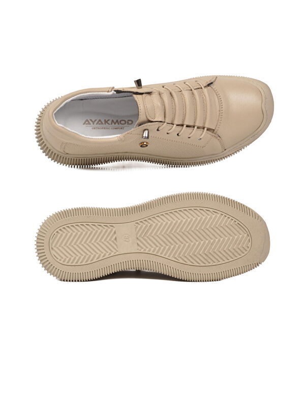 Ayakmod Bej Ayakmod Hakiki Deri Ortopedik Kadın Casual Ayakkabı 5605 Z