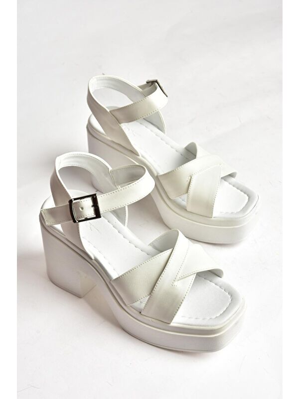 S9960230 Beyaz Kadın Sandalet - Görsel 4