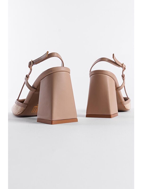 Arkası Açık Küt Burunlu Kalın Topuklu Hasır Kadın Ayakkabı - Görsel 4