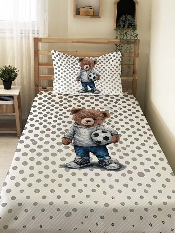 Evmila Teddy Bear Desenli Çocuk Pike Takımı - 160x220 Cm Pike 50x70 Cm Yastık Kılıfı