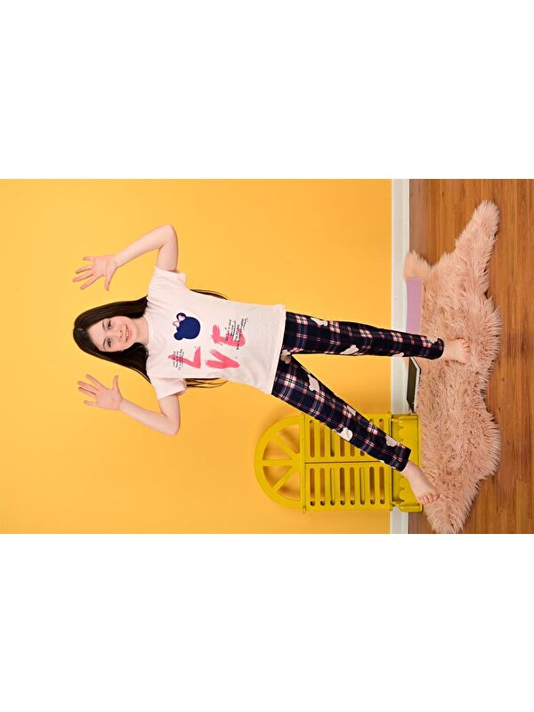 Vitmo Kız Çocuk Kısa Kollu Pijama Takımı Love Bear Somon