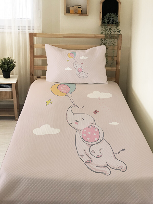 Evmila Fil Desenli Çocuk Pike Takımı - 160x220 Cm Pike 50x70 Cm Yastık Kılıfı