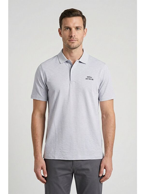 Sabri Özel Giotelli Gri Slim Fit %100 Pamuk Polo Yaka Erkek Tişört