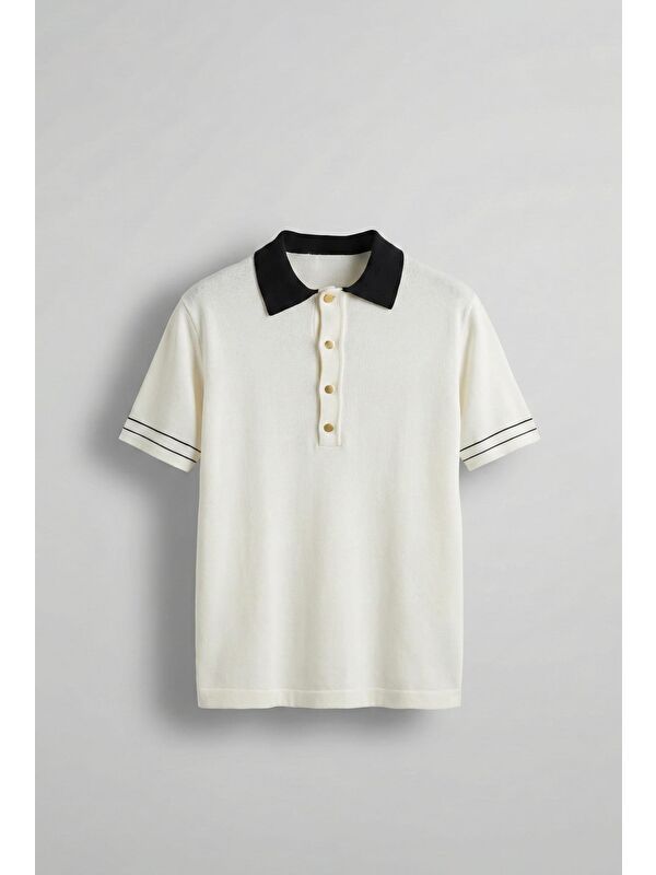 Abluka Online Erkek Kontrast Polo Yaka Premium Regular Fit T-Shirt Beyaz
