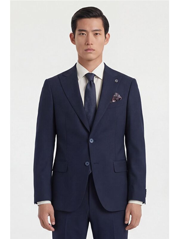 Sabri Özel Giotelli Erkek Lacivert Dar Kesim Slim Fit Viskon Dokuma Normal Bel 6 Drop Takım Elbise