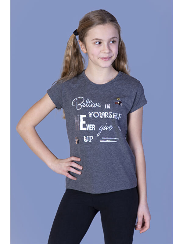 Toontoykids Kız Çocuk Never Pullu Baskılı Tişört