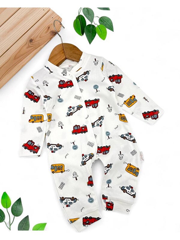 Ege Bebek Erkek Bebek Arabalar Baskılı Patiksiz Manşetli Mevsimlik Çıtçıtlı Yeni Doğan 0- 1 Ay Tulum