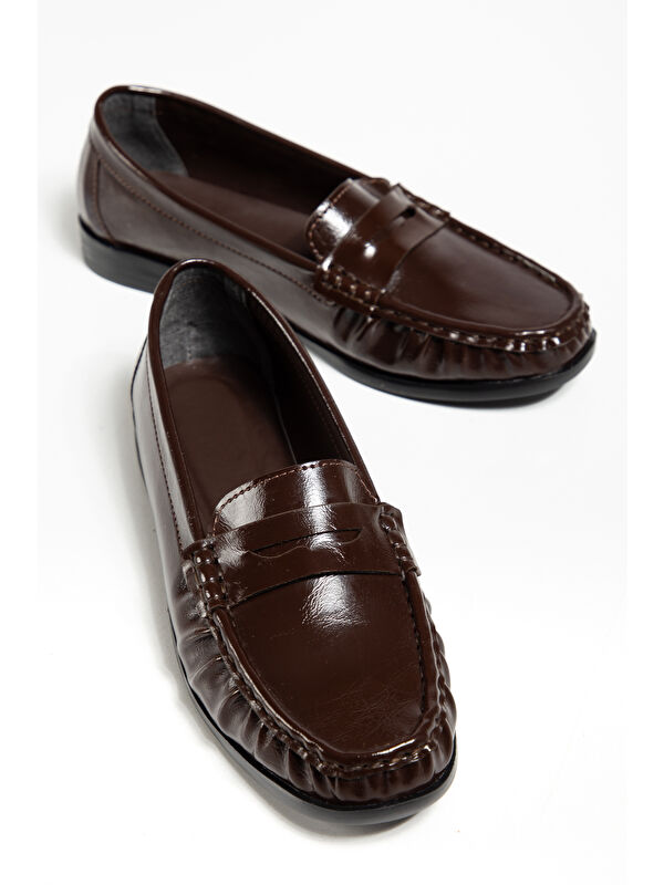 TONNY BLACK Kadın Kahve Termo Kaymaz Taban Loafer Oxford Kadın Ayakkabı