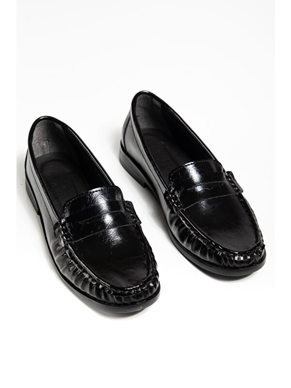 TONNY BLACK Kadın Siyah Termo Kaymaz Taban Loafer Oxford Kadın Ayakkabı