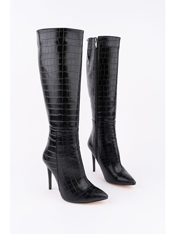 ZEST Kroko Desenli Sivri Burun Fermuarlı İnce Topuklu Kadın Çizme - Görsel 2