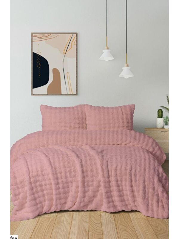 Çeyiz Diyarı Merinos Diamond Buble Kürk Çift Kişilik Comforter Set Gül Kurusu