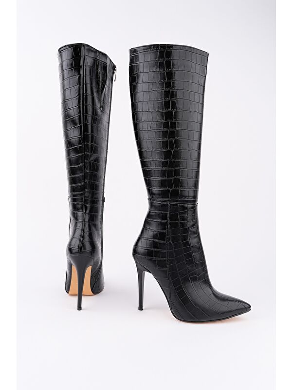 ZEST Kroko Desenli Sivri Burun Fermuarlı İnce Topuklu Kadın Çizme - Görsel 3